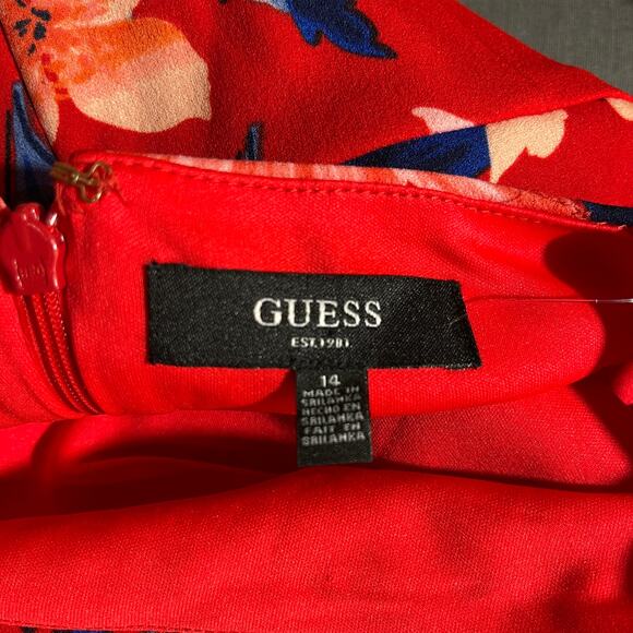 Guess Mini Dress Womens Size 14 Floral Faux Wrap Sleeveless Lined Artsy Retro - Picture 6 of 10